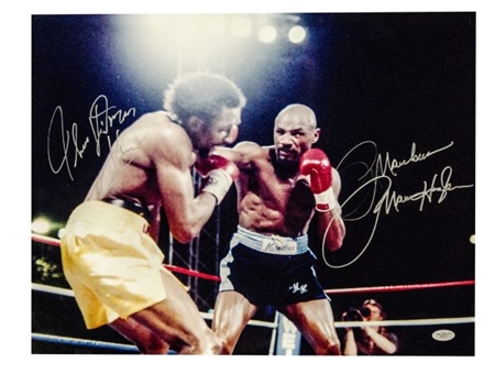 Thomas "Hitman" Hearns & "Marvelous" Marvin Hagler Dual Signed 16x20 Boxing Photo